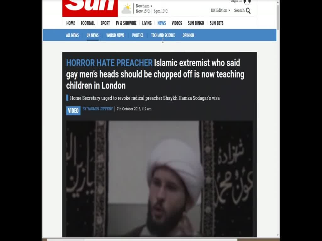 Is Sheikh Hamza Sodagar calling for beheading of homosexuals? - english