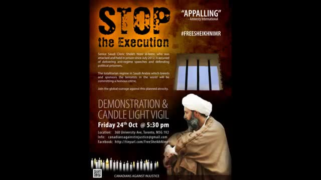 Toronto Candlelight Vigil And Demonstration Against Planned Execution of Sheikh Nimr in Saudi Arabia - All Languages