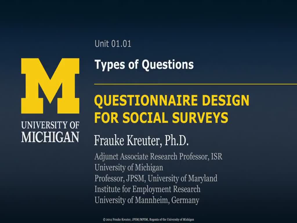 [01] Course on Questionnaire Design for Social Surveys Types of Questions English 