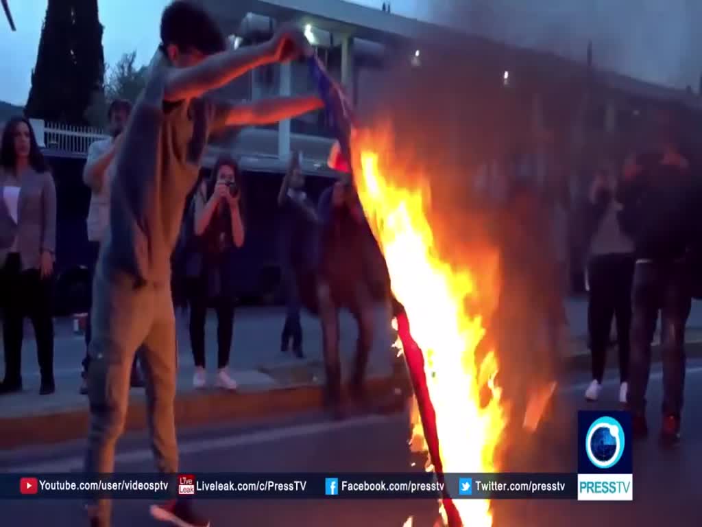 [15 April 2018] Greece_ Athenians burn US flag outside US embassy against Syria strikes - English