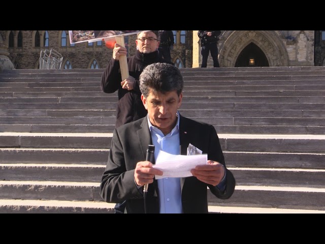Ottawa Mark 4th year of Illegal Saudi war on Yemen Br  Helmi Charif speech infront of Paliament Hill Ottawa Canada - Eng