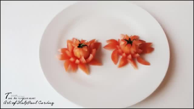 Art In Tomato Show- Vegetable Carving Tomato Flowers English